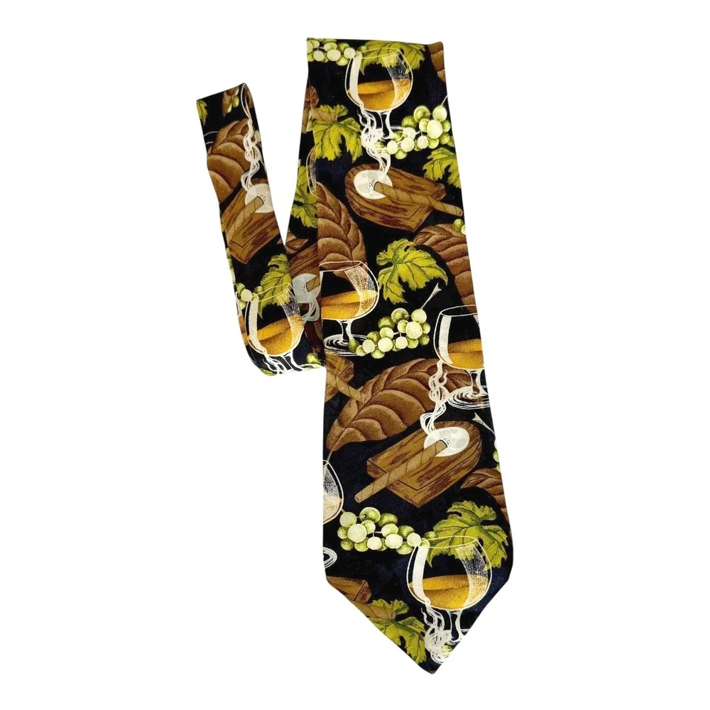 Di Cravatte Tie Men's 100% Silk Novelty Cognac Cigar Grape‎ Leaves Necktie Party